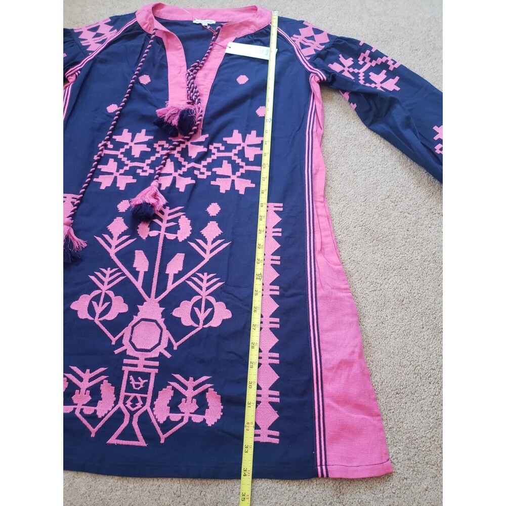 Nwt Frances Valentine Stephanie Tunic Dress Navy Pink Women's Size S Embroidery - Picture 9 of 9